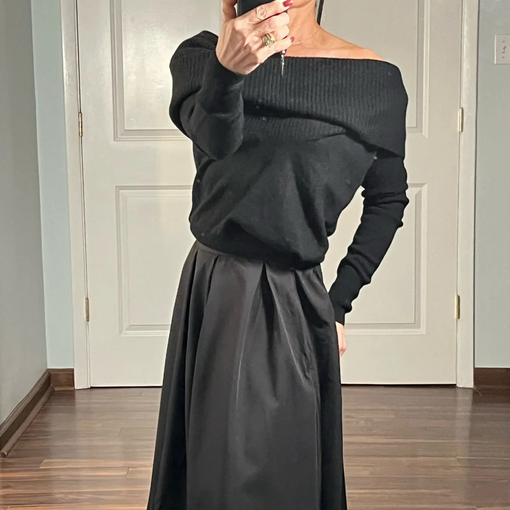 J.Crew 100% cashmere black cowl neck off shoulder sweater size XS NWT